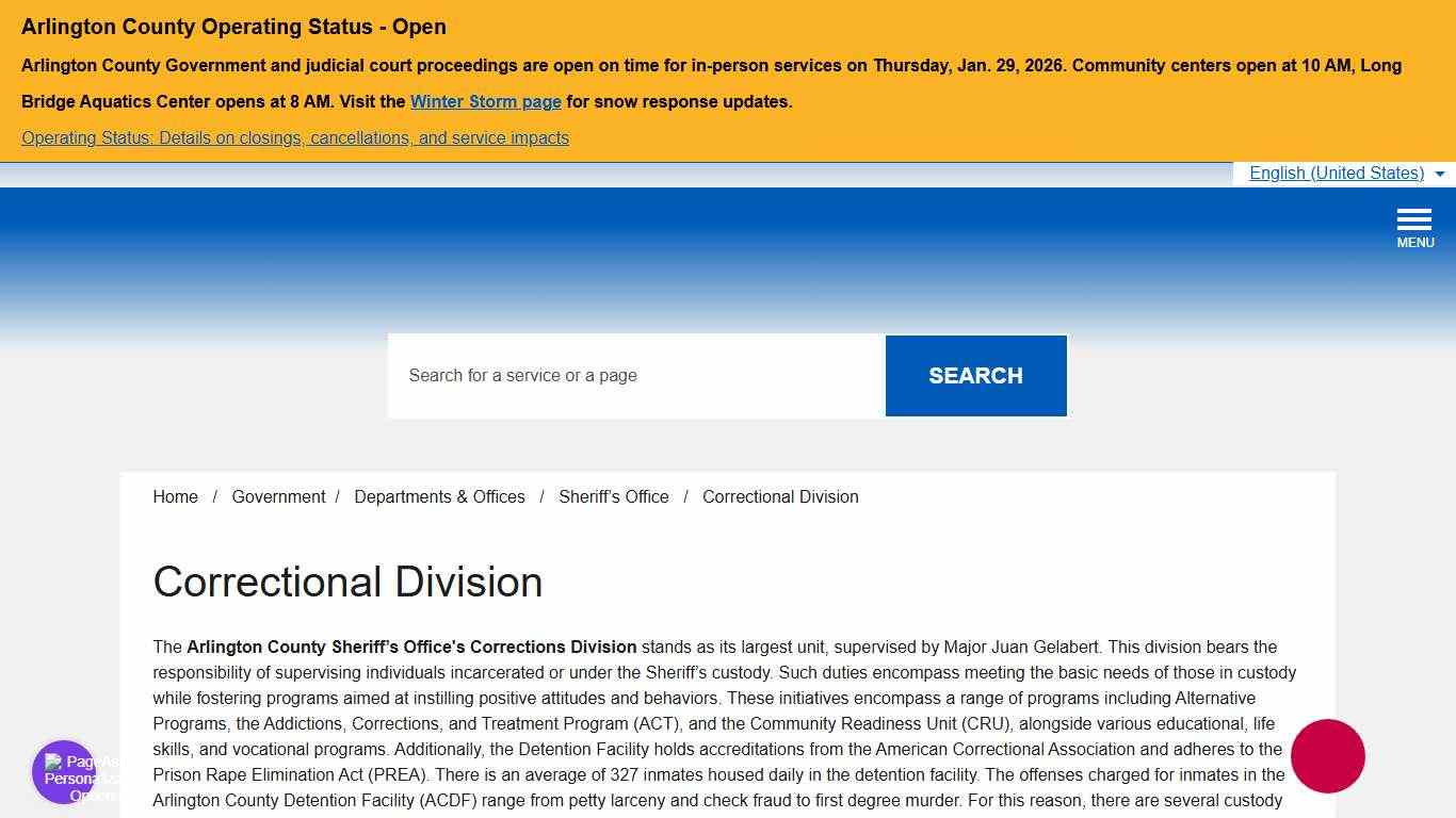 Correctional Division – Official Website of Arlington County Virginia Government