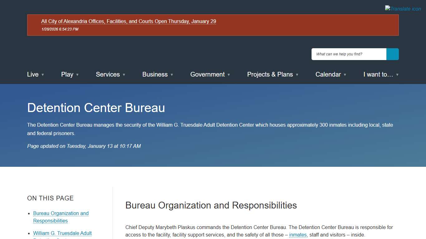 [Current] Detention Center Bureau City of Alexandria, VA